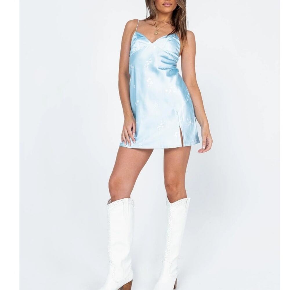 Princess Polly Babydoll Mini Slip Dress 6 Stargaze Powder Blue White Floral NWT